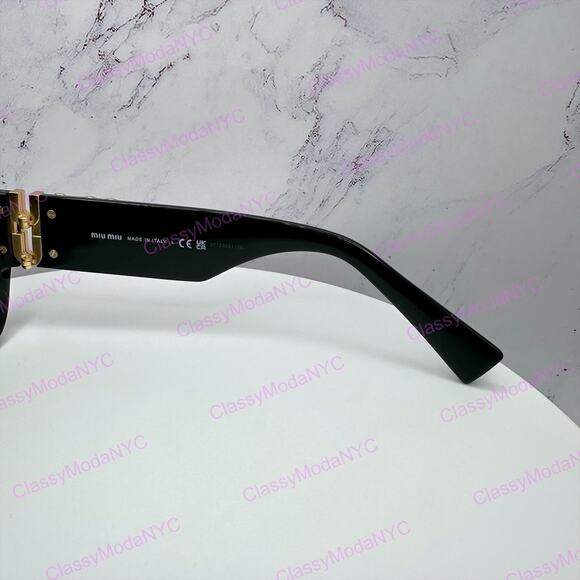 New MIU MIU Sunglasses New Black Acetate Gold Metal Logo Square Cat Eye main image 4